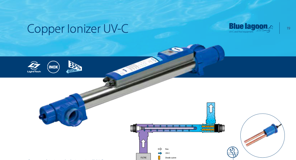 Copper Ionizer UV-C Blue Lagoon, Copper Ionizer UV-C Models: Copper Ionizer UV-C 40W Art:BH04402