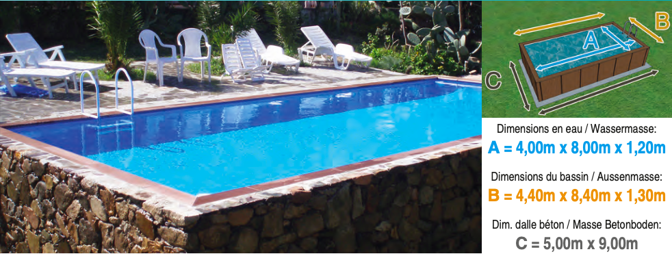 Piscine Dolcevita NAKED L.4m x L.8m