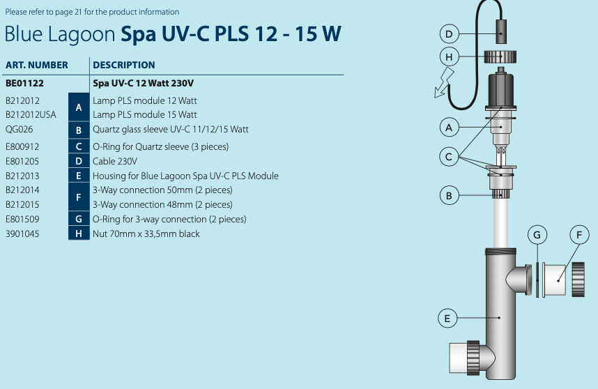 Pièces de rechange Spa UV-C PLS 12-15W Blue Lagoon