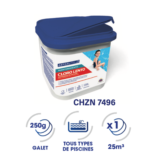 Chlore 5kg compacts de 250 gr longue dissolution pour piscine 0% boric-acide