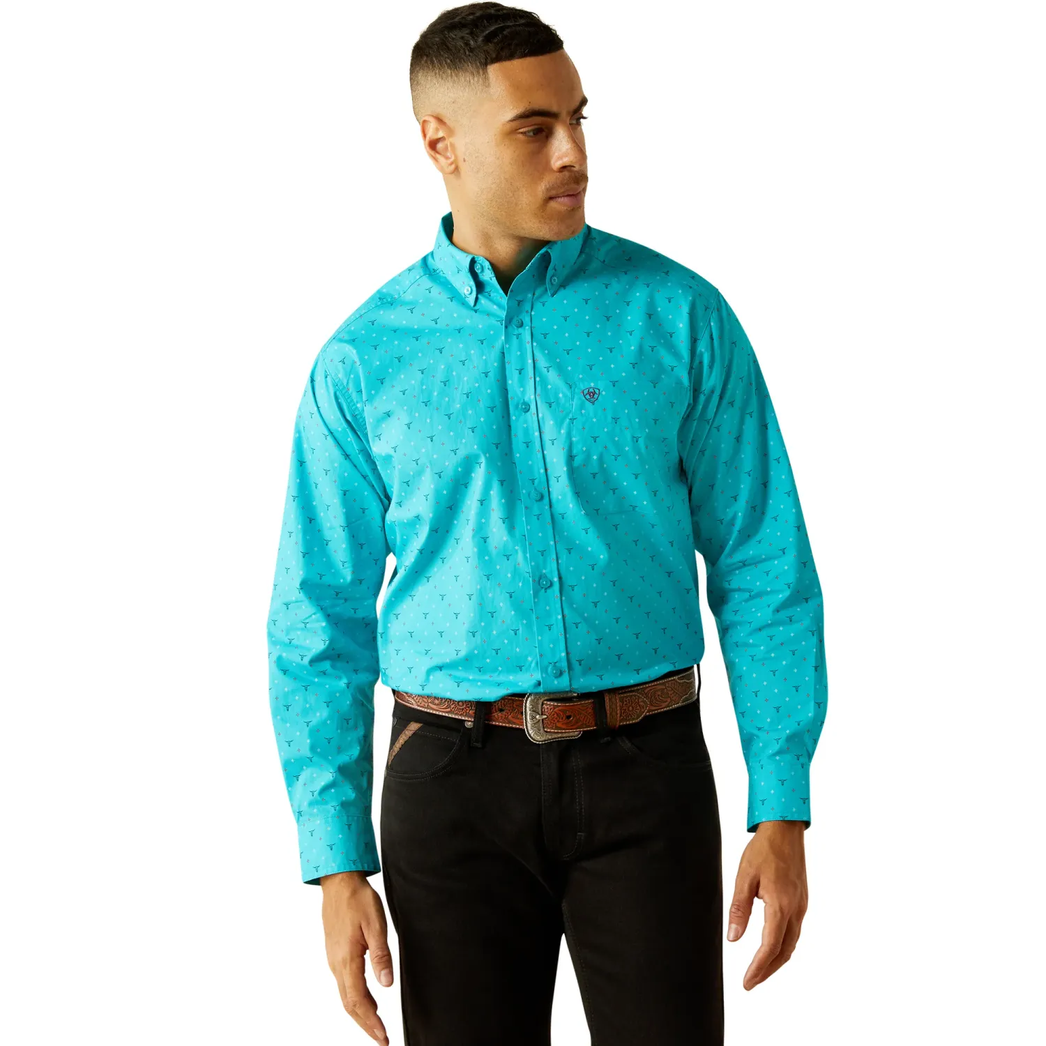 Men's Ariat Willke Classic Fit Turquoise Button Down Shirt 10058762