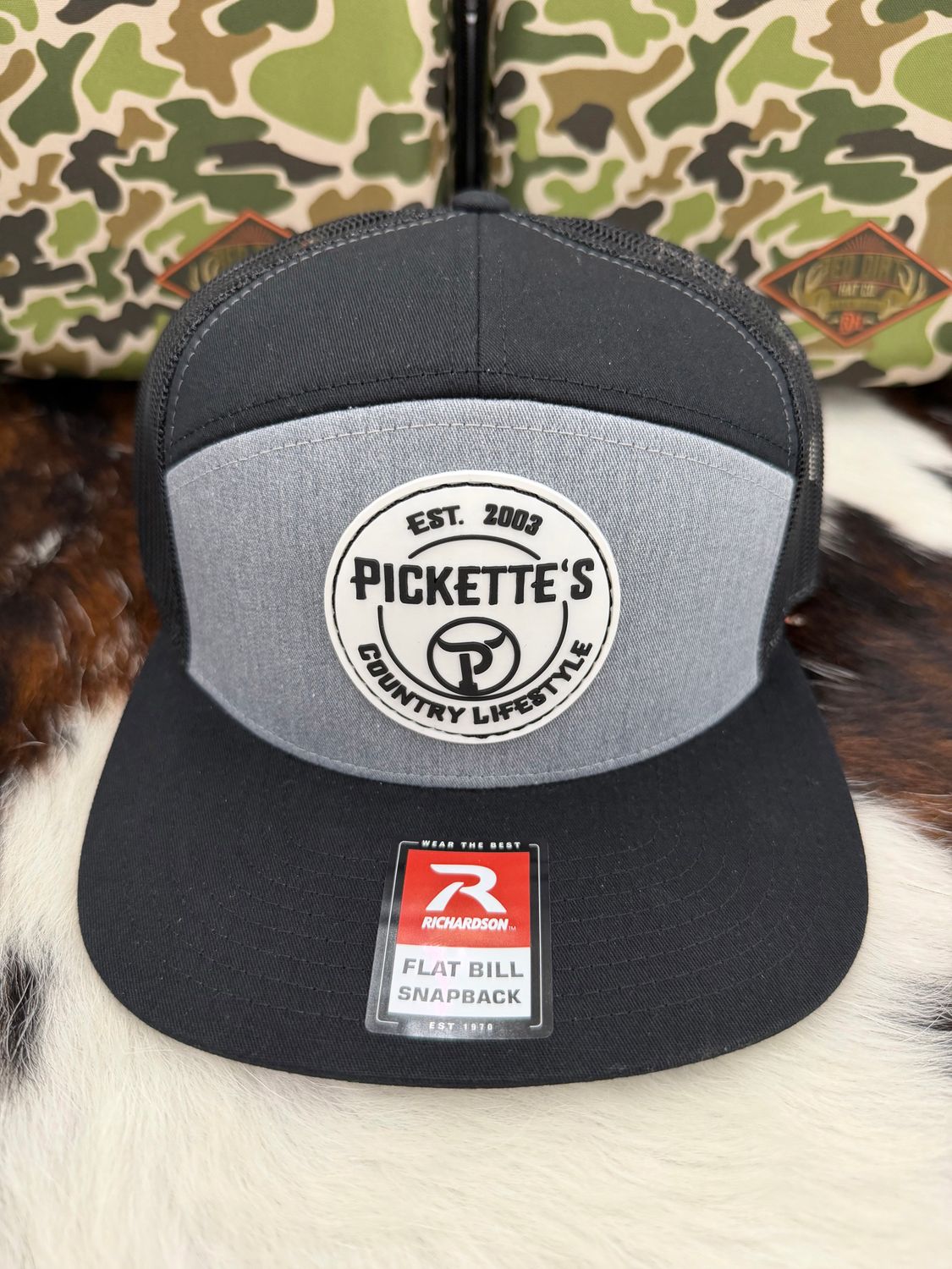 Pickette's Richardson 7 Panel Hat Rubber Patch 2 Grey/Black