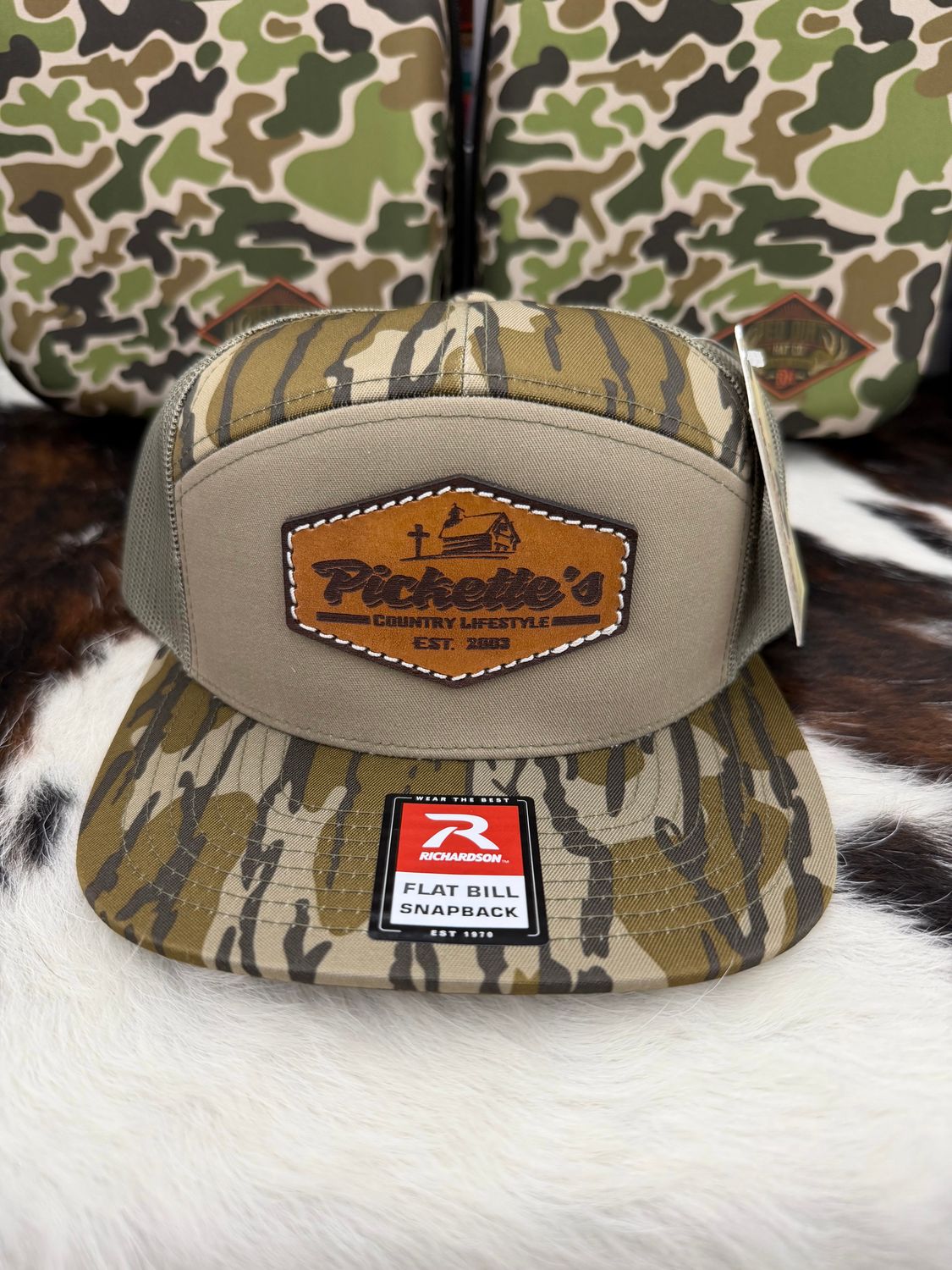 Pickette's Richardson 7 Panel Hat Leather Patch 2 Mossy Oak