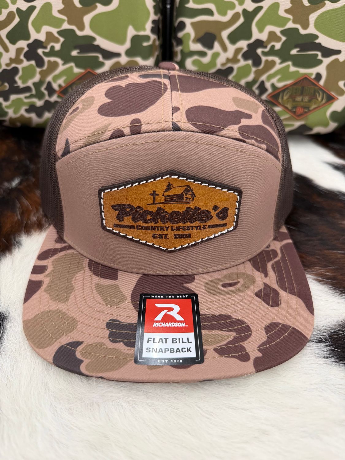 Pickette's Richardson 7 Panel Hat Leather Patch 2 Bark Camo
