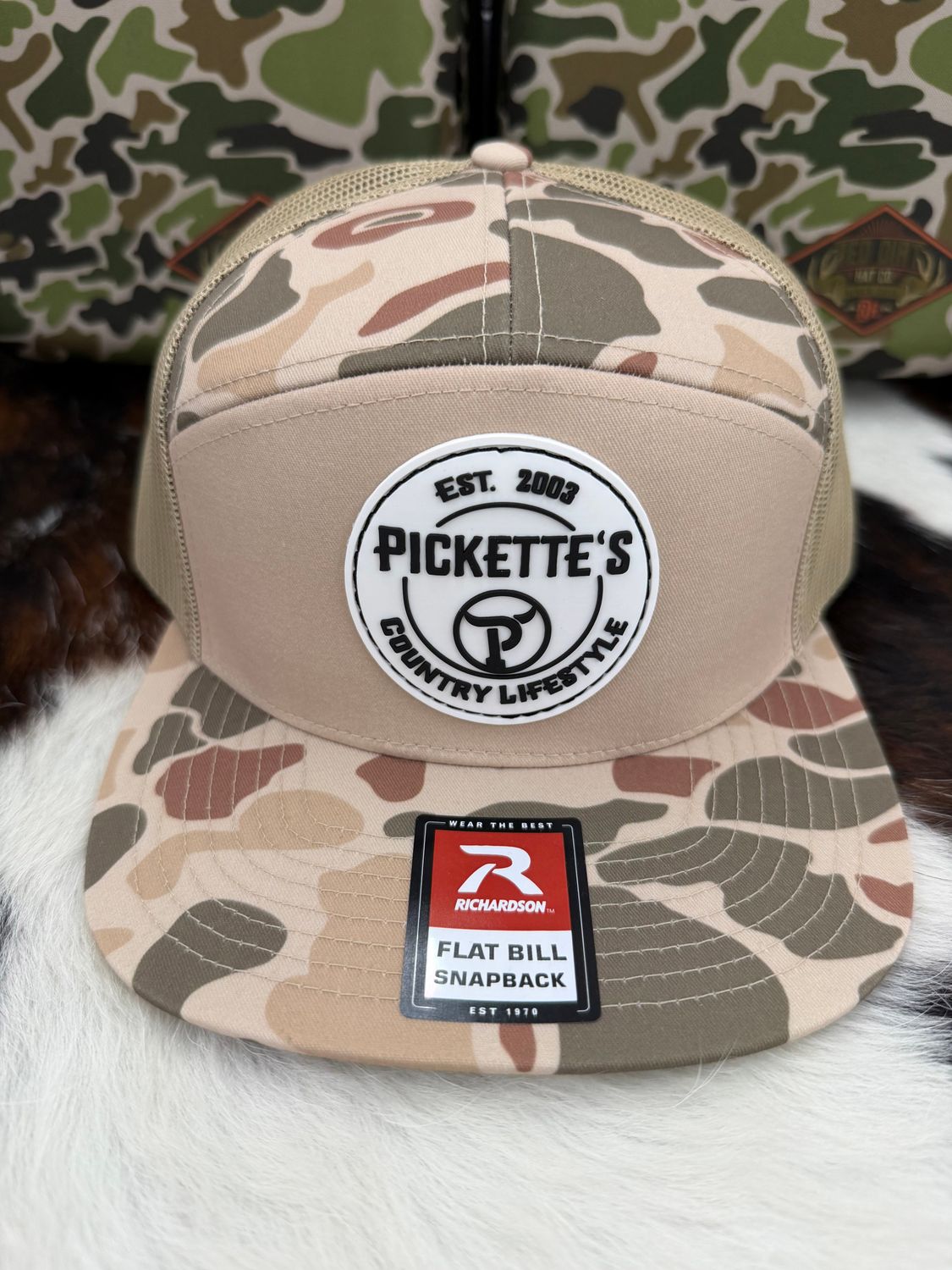 Pickette's Richardson 7 Panel Hat Rubber Patch 2 Harvest Camo