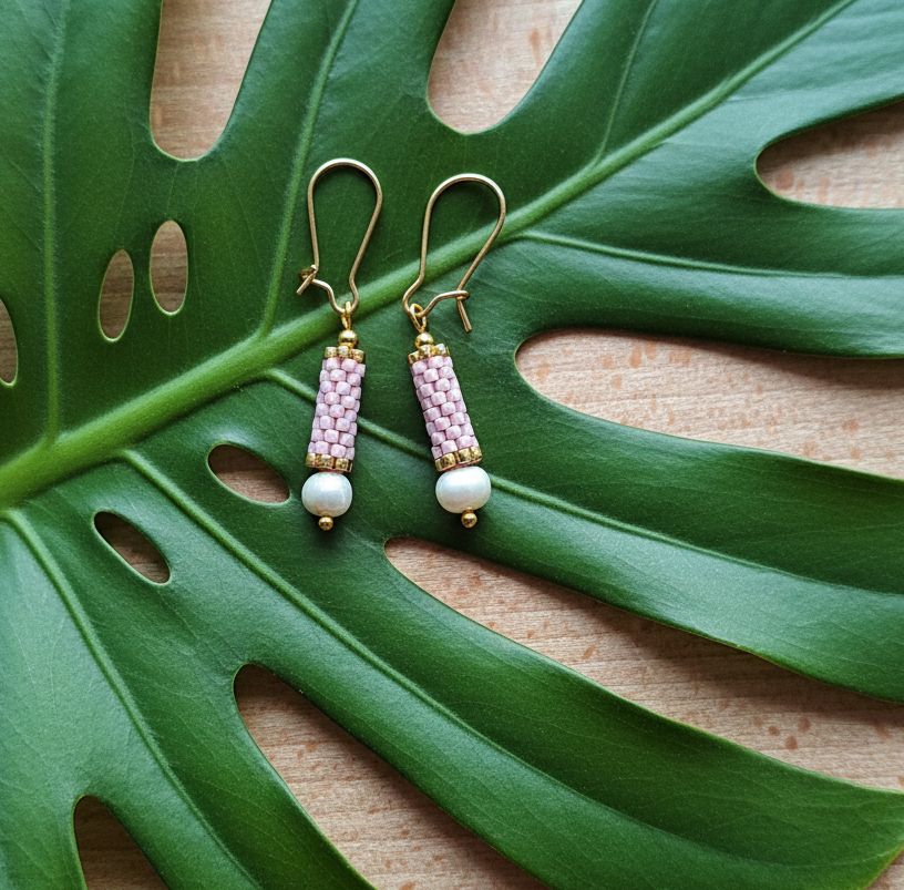 Kolczyki z koralików Miyuki i naturalnych pereł słodkowodnych