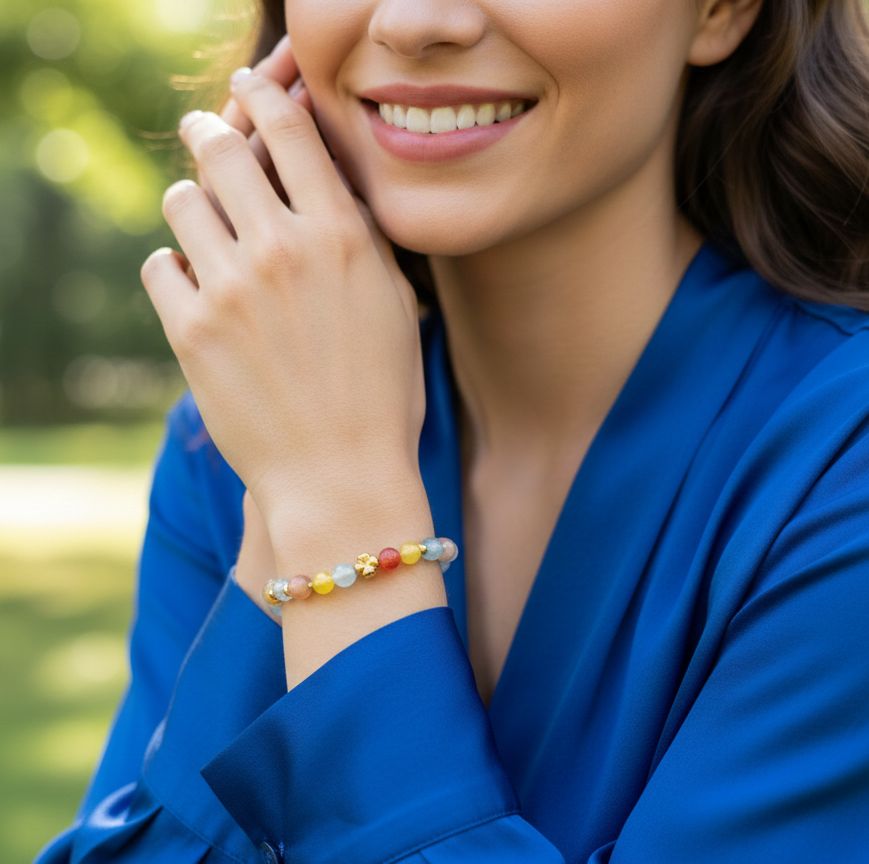 Bransoletka mix kamieni, Jadeit, Kamień Słoneczny, Kocie Oko i Agat