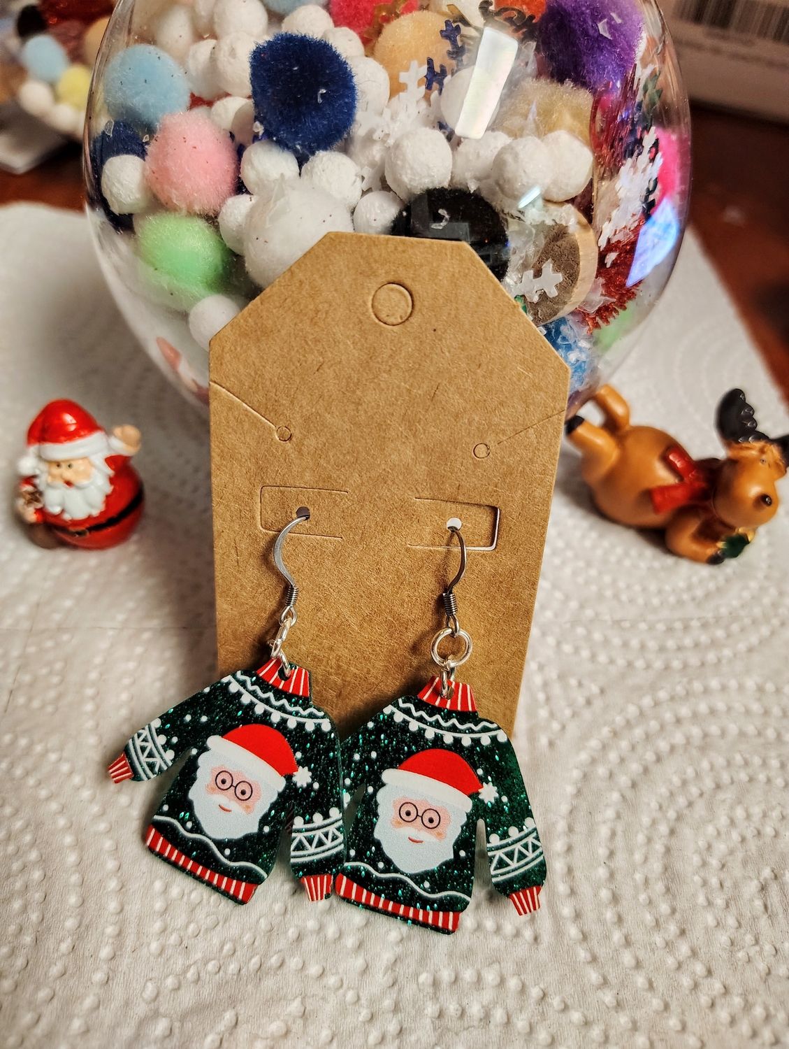 Ready to Sleigh Santa Ugly Christmas sweater earrings