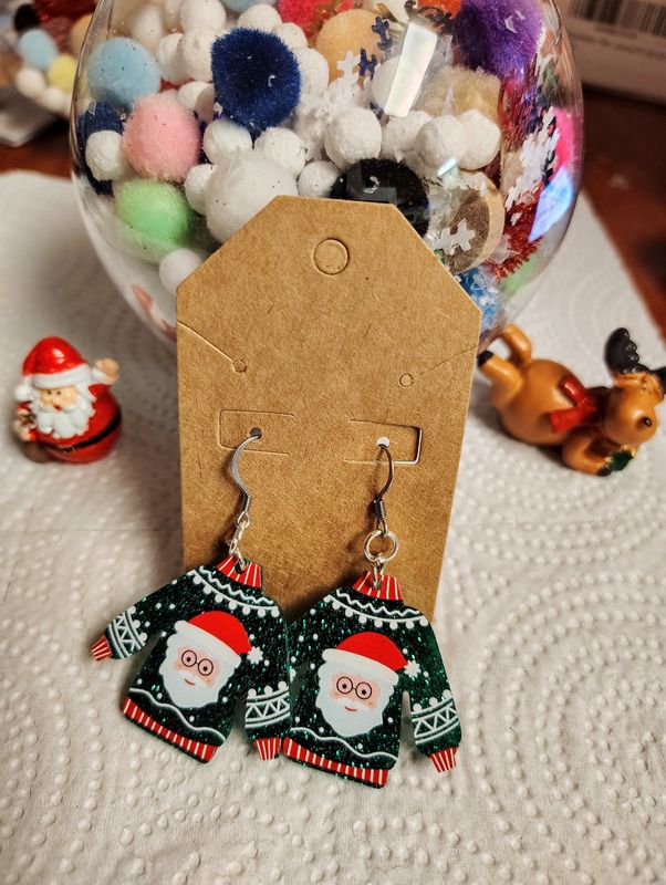 Ready to Sleigh Santa Ugly Christmas sweater earrings