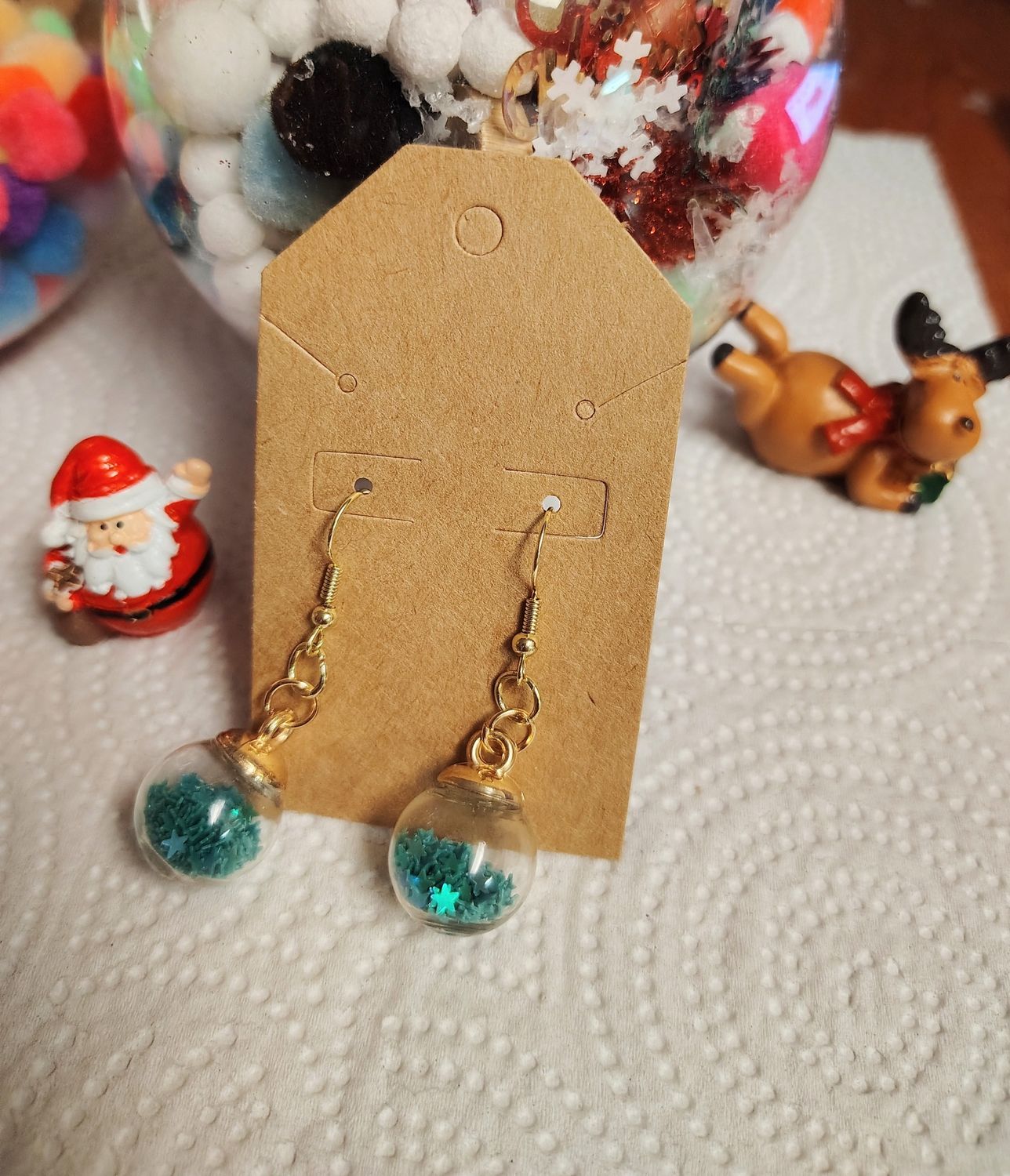 Seeing Stars green stars ornament earrings Christmas