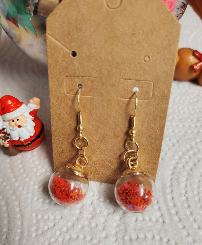 Red star globe ornament earrings