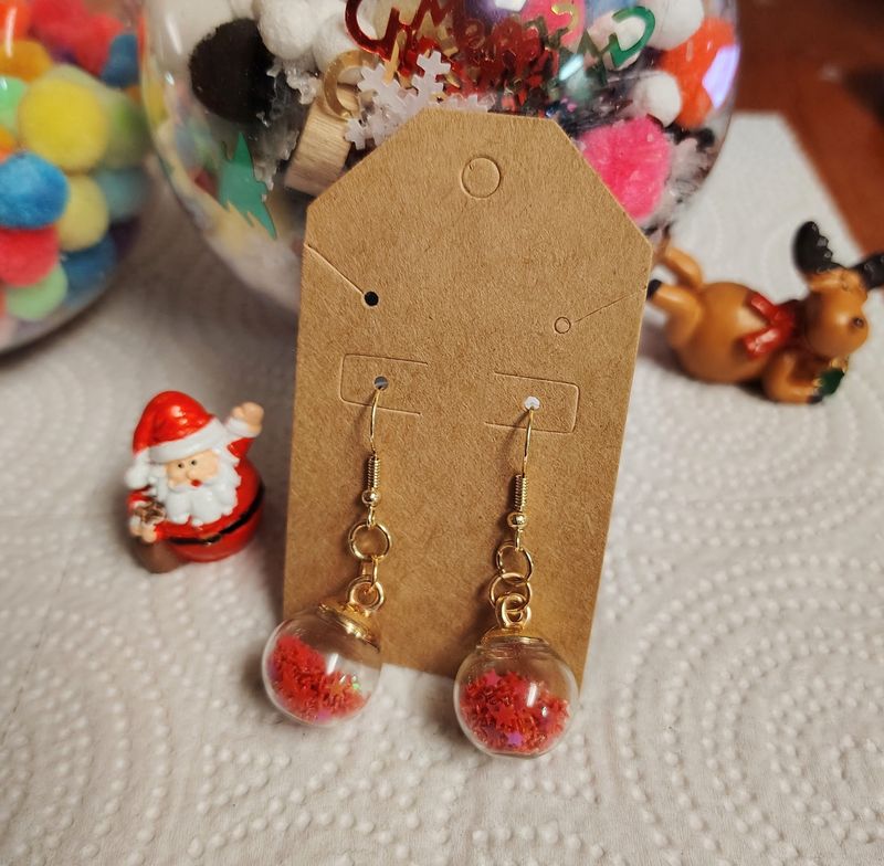 Red star globe ornament earrings