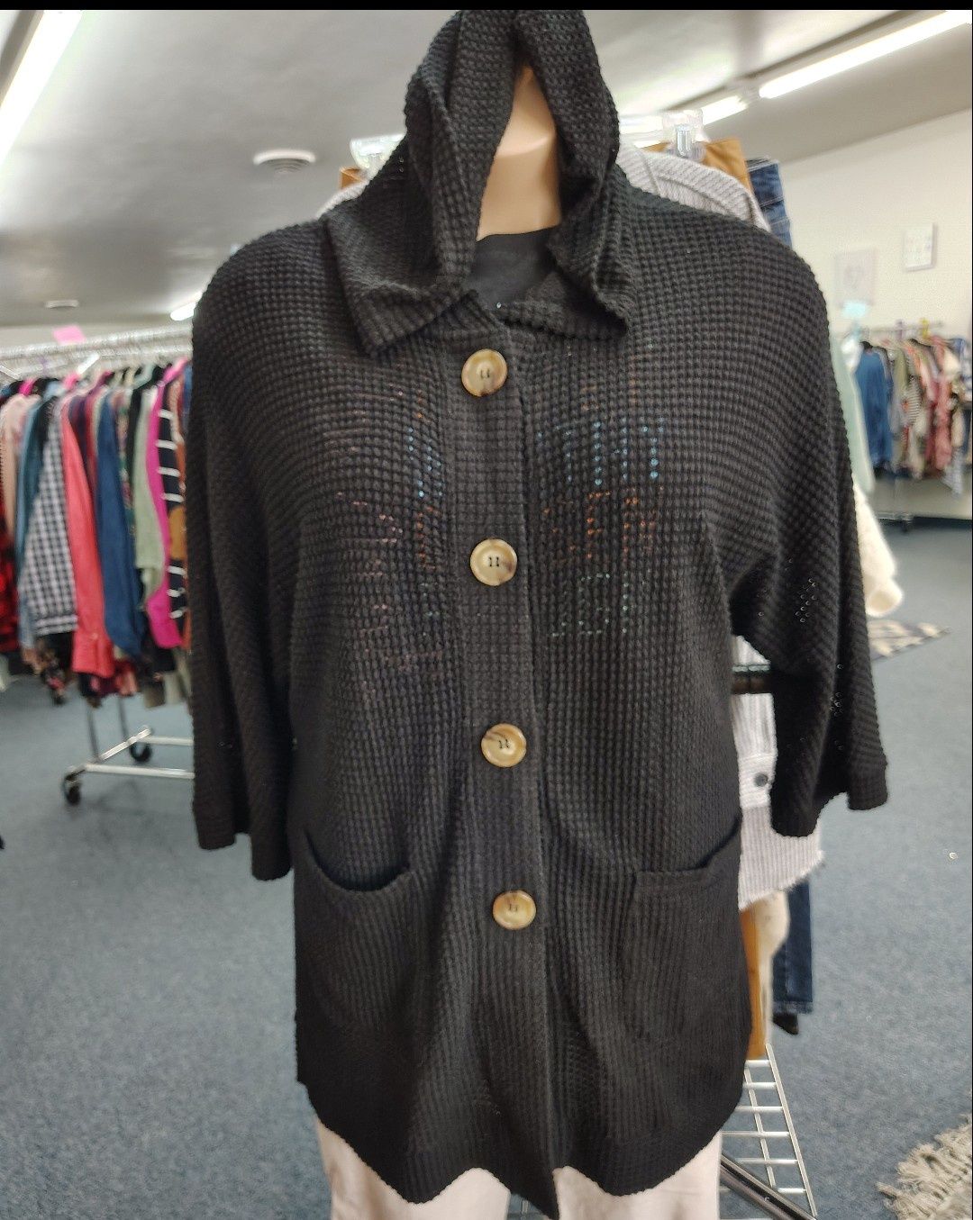 Mittoshop black waffle hoodie short size XL