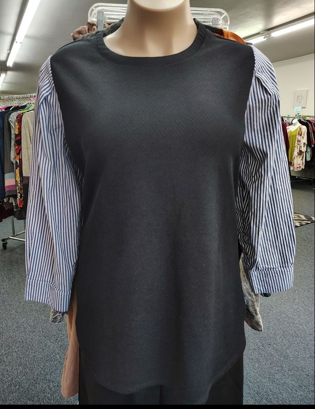 Lane Bryant black 2fer tunic top with striped sleeves 3x