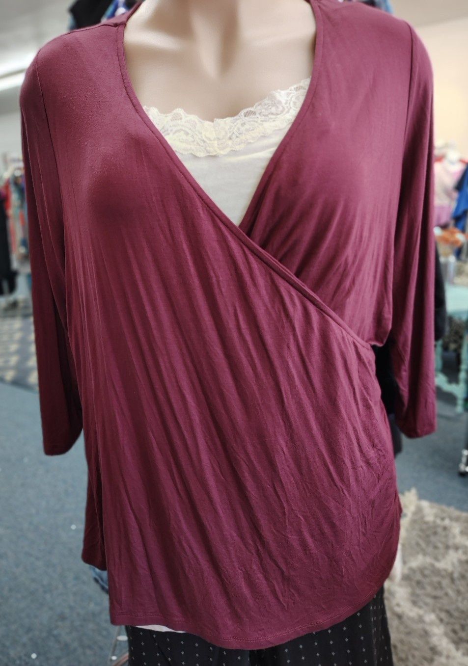 Lane Bryant NWT maroon cross front knit top 4x