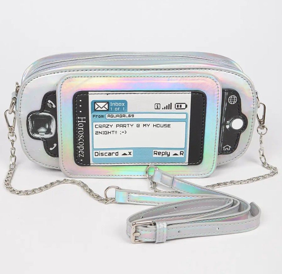 Retro cell phone zip top bag new shiny silver