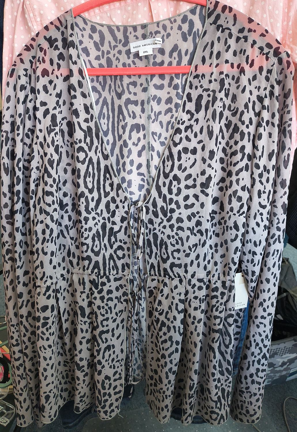 2x Good American NWT mesh tie front top animal print