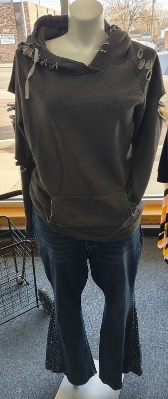 XXL Lily &amp; Lottie gray distressed hoodie