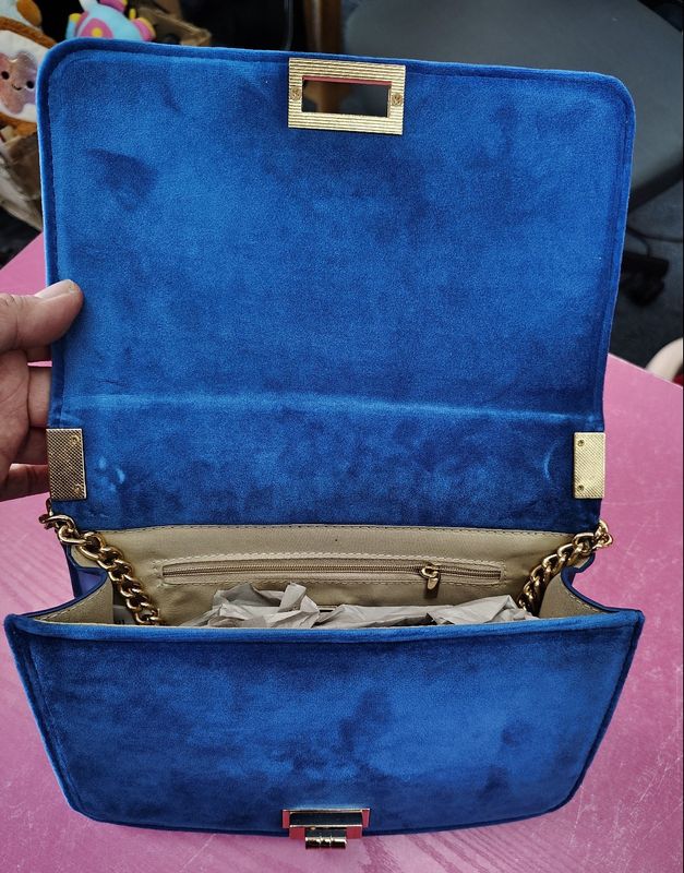 New blue quilted velvet crossbody bag purse