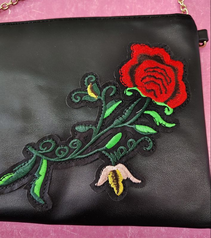 Black rose new clutch bag zip top chain strap