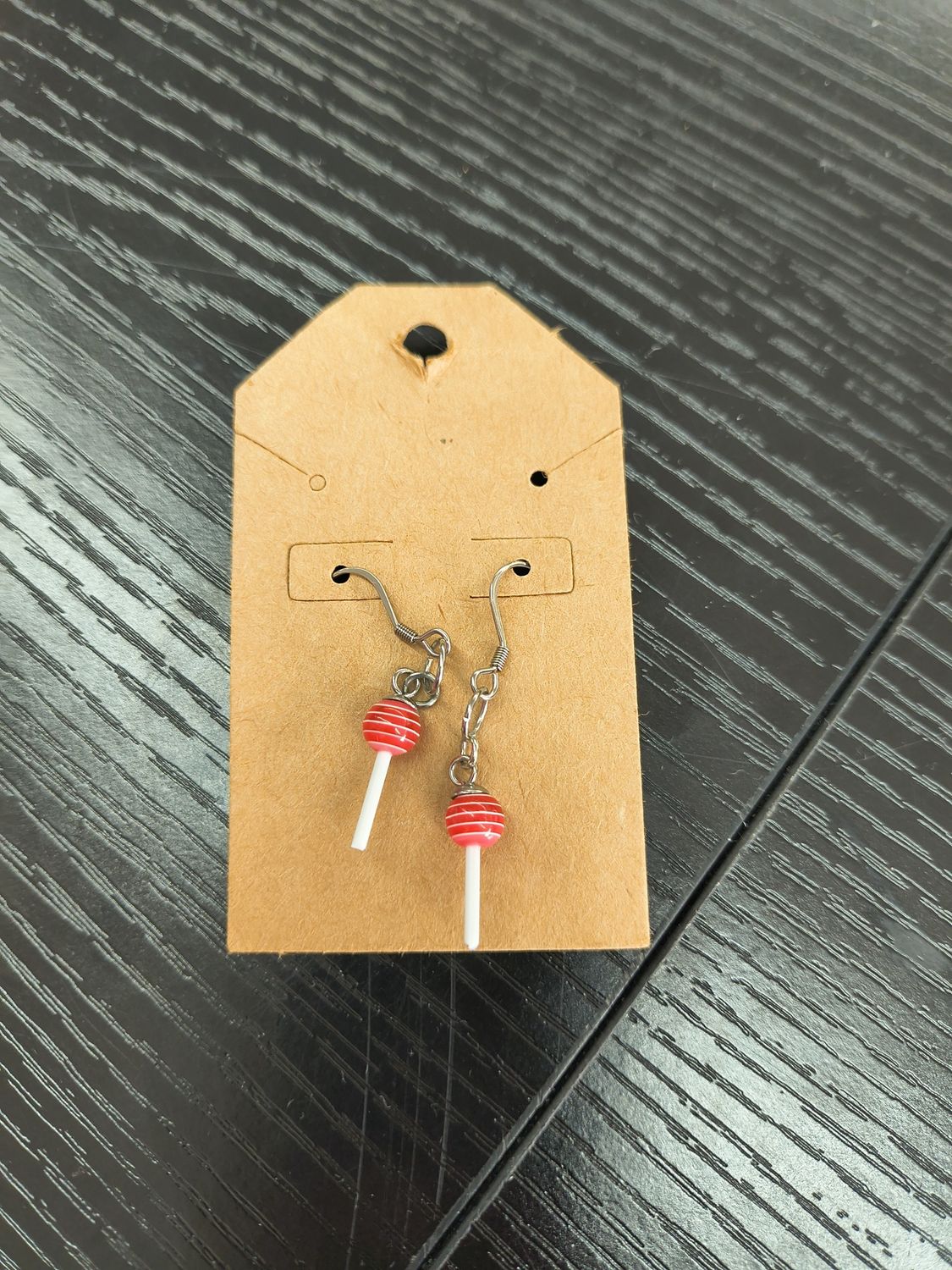 "Sucker for You" Red striped delicate tiny lollipop earrings