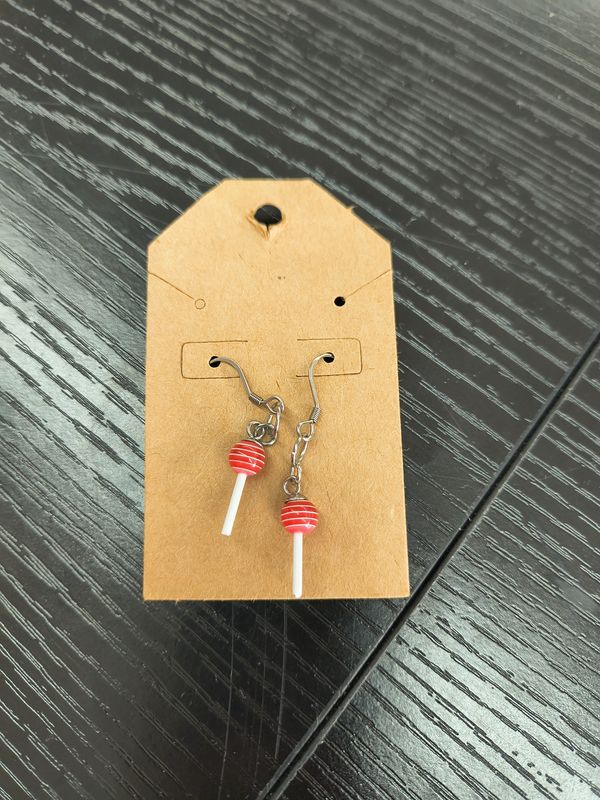 "Sucker for You" Red striped delicate tiny lollipop earrings