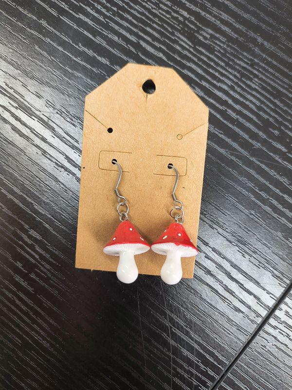 "Stay Trippy" red mushroom handmade earrings