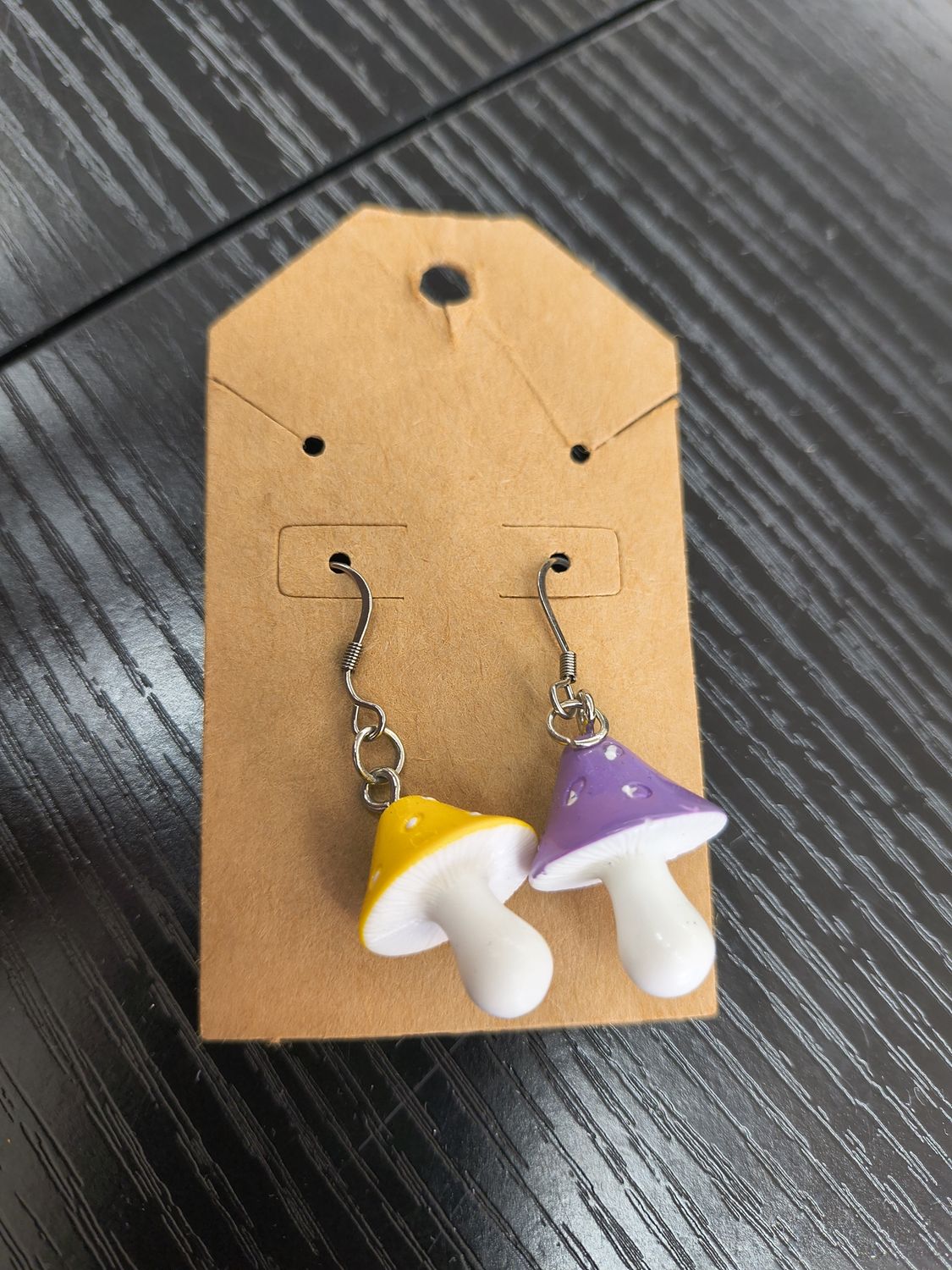 "Fungi" Yellow and purple mushroom handmade earrings