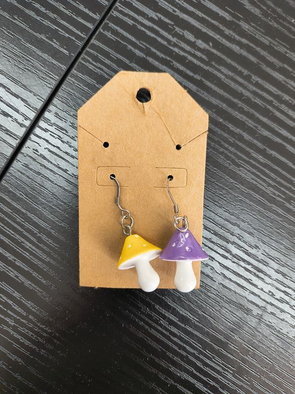 "Fungi" Yellow and purple mushroom handmade earrings