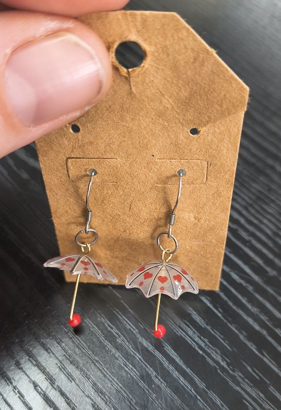 Tiny delicate polka dot umbrella earrings handmade
