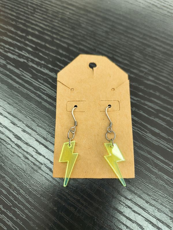 "Bolted" Yellow plastic lightning bolt handmade earrings