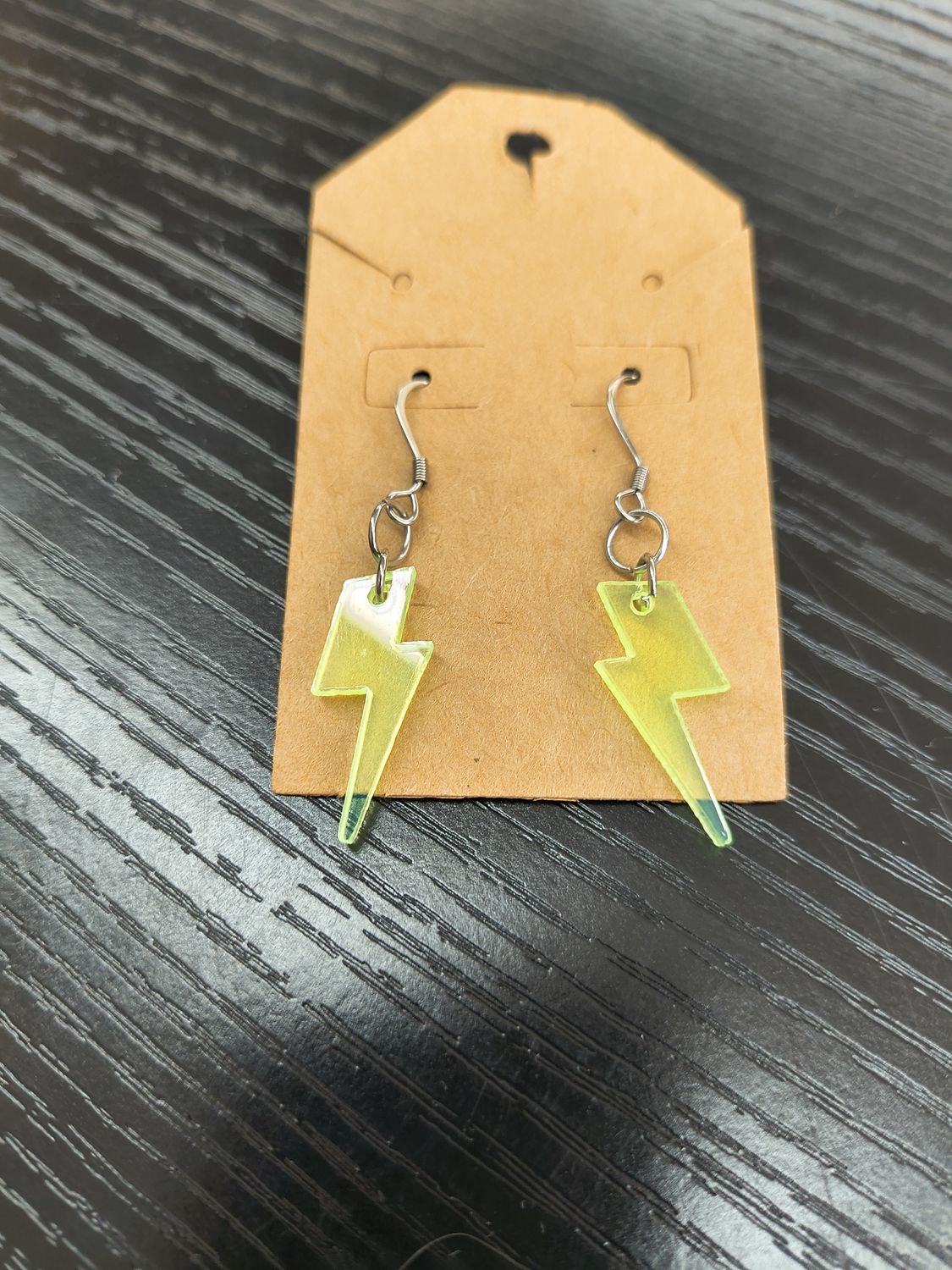 "Bolted" Yellow plastic lightning bolt handmade earrings