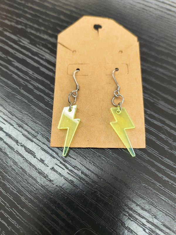 "Bolted" Yellow plastic lightning bolt handmade earrings