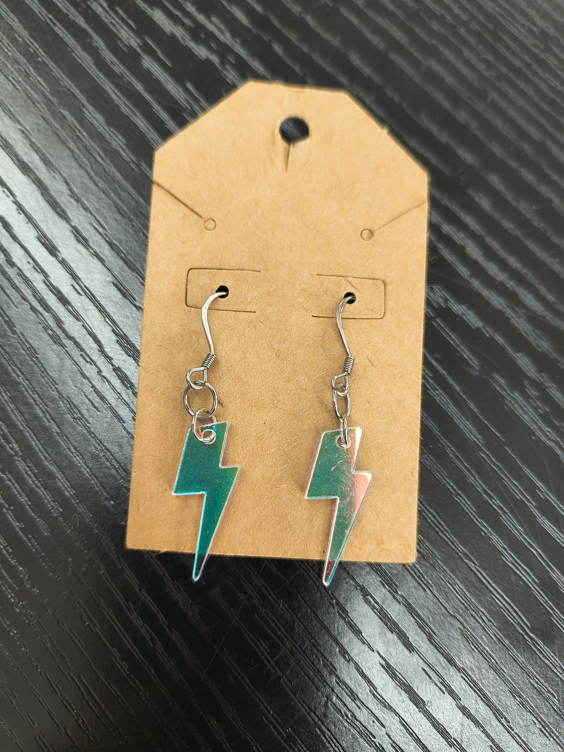 "Thunderstruck" Iridescent lightning bolt tiny earrings handmade