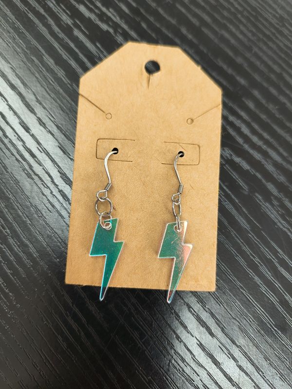 "Thunderstruck" Iridescent lightning bolt tiny earrings handmade