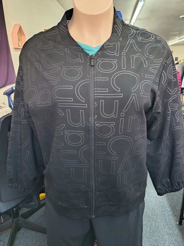 2x NWT Calvin Klein black letter print zip front athletic jacket