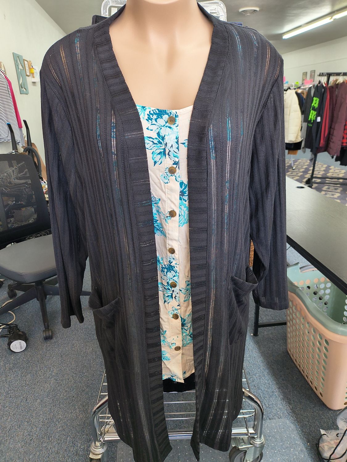 4x Maurices black ribbed duster cardigan lightweight