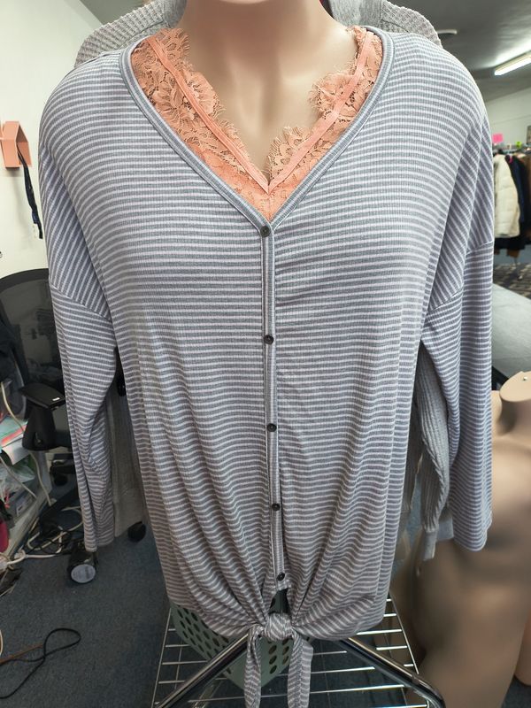 2x Evri ribbed striped button front cardigan top