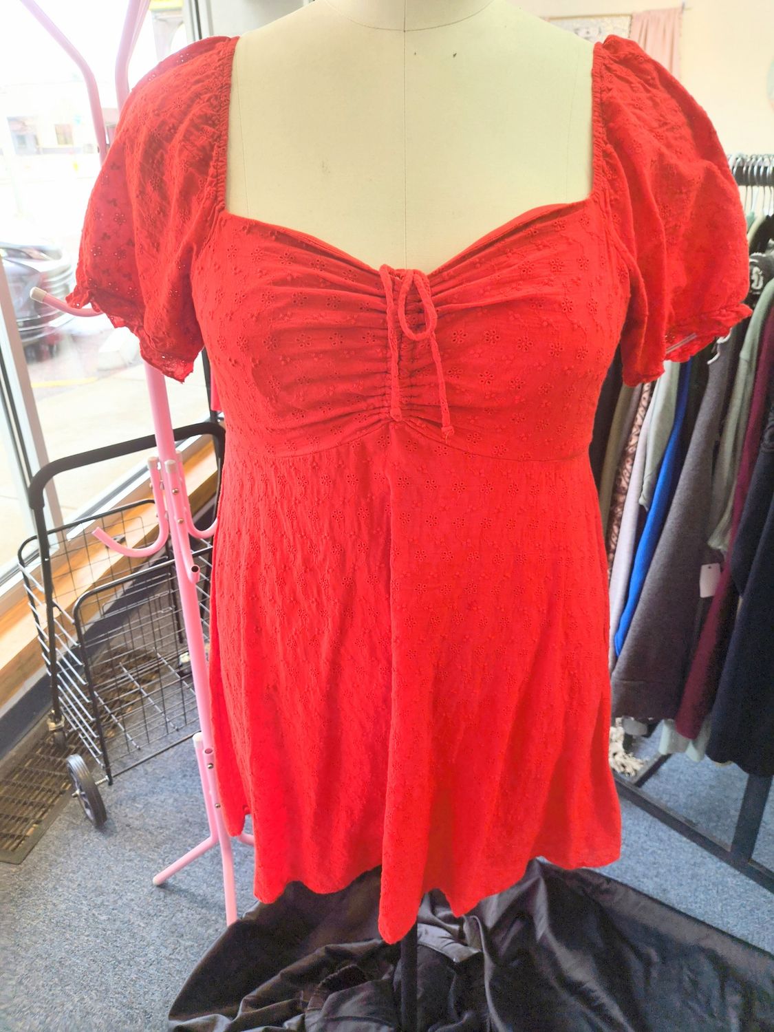 1x Pinup Fashion red babydoll eyelet dress a-line