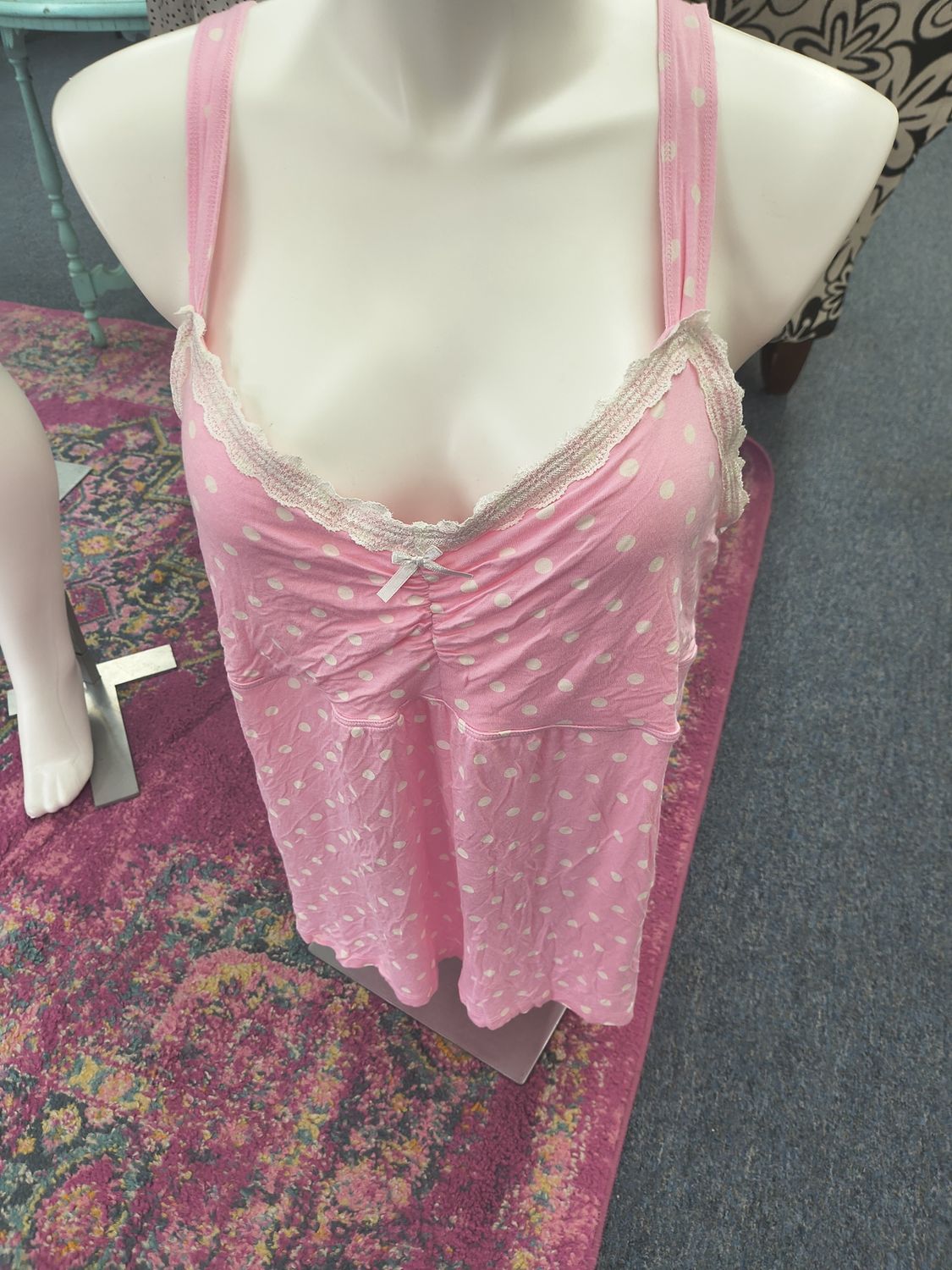 3x Faded Glory pink polka dot chemise sleep top