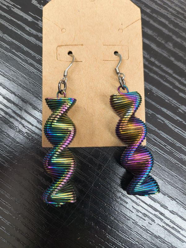 "Chimed to meet you" Rainbow swirling metal earrings