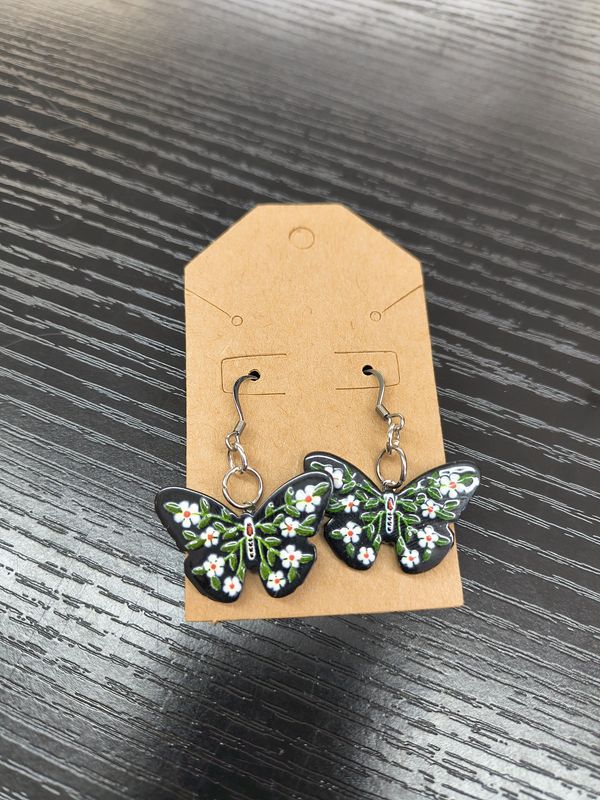 "Goth Moth" Black moth butterfly small quirky earrings