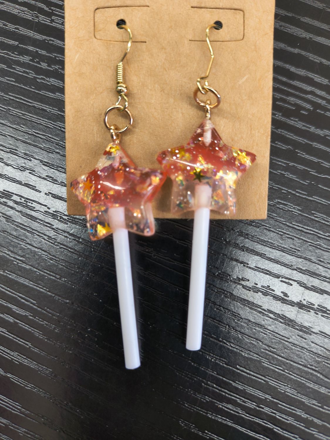 "Lollipop Guild" Heart red and gold handmade sucker earrings