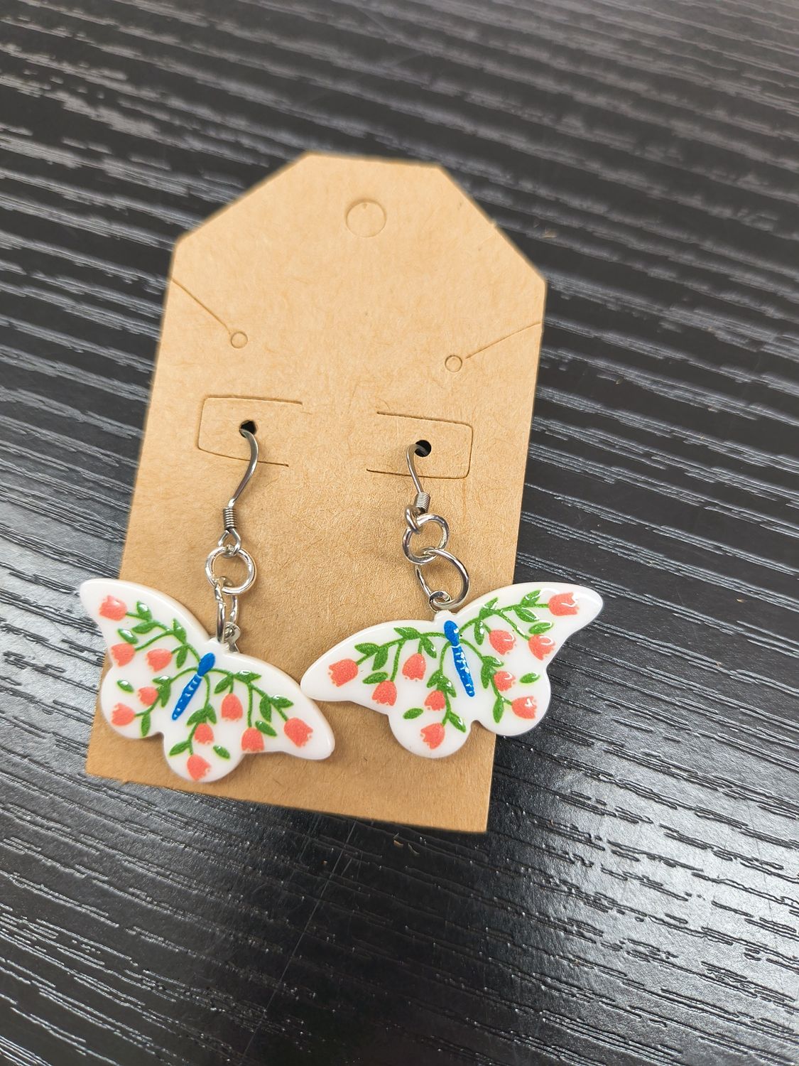 "Moth to a Flame" White floral moth butterfly small earrings