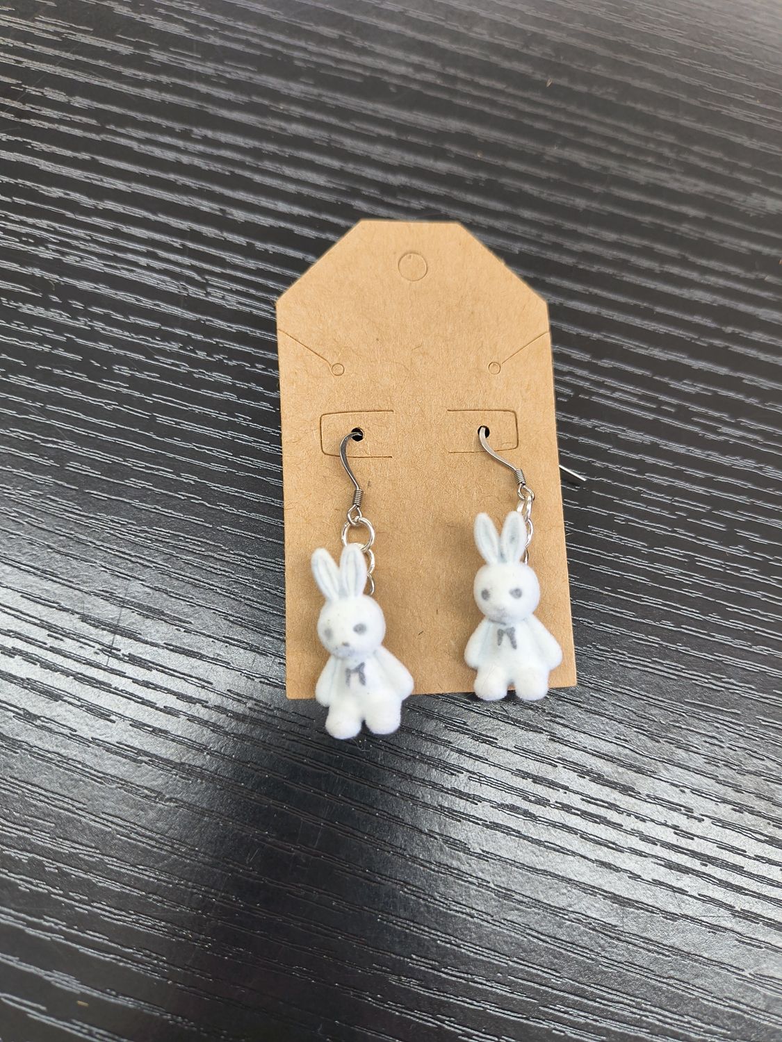"White Rabbit" Small white flocked bunny handmade earrings