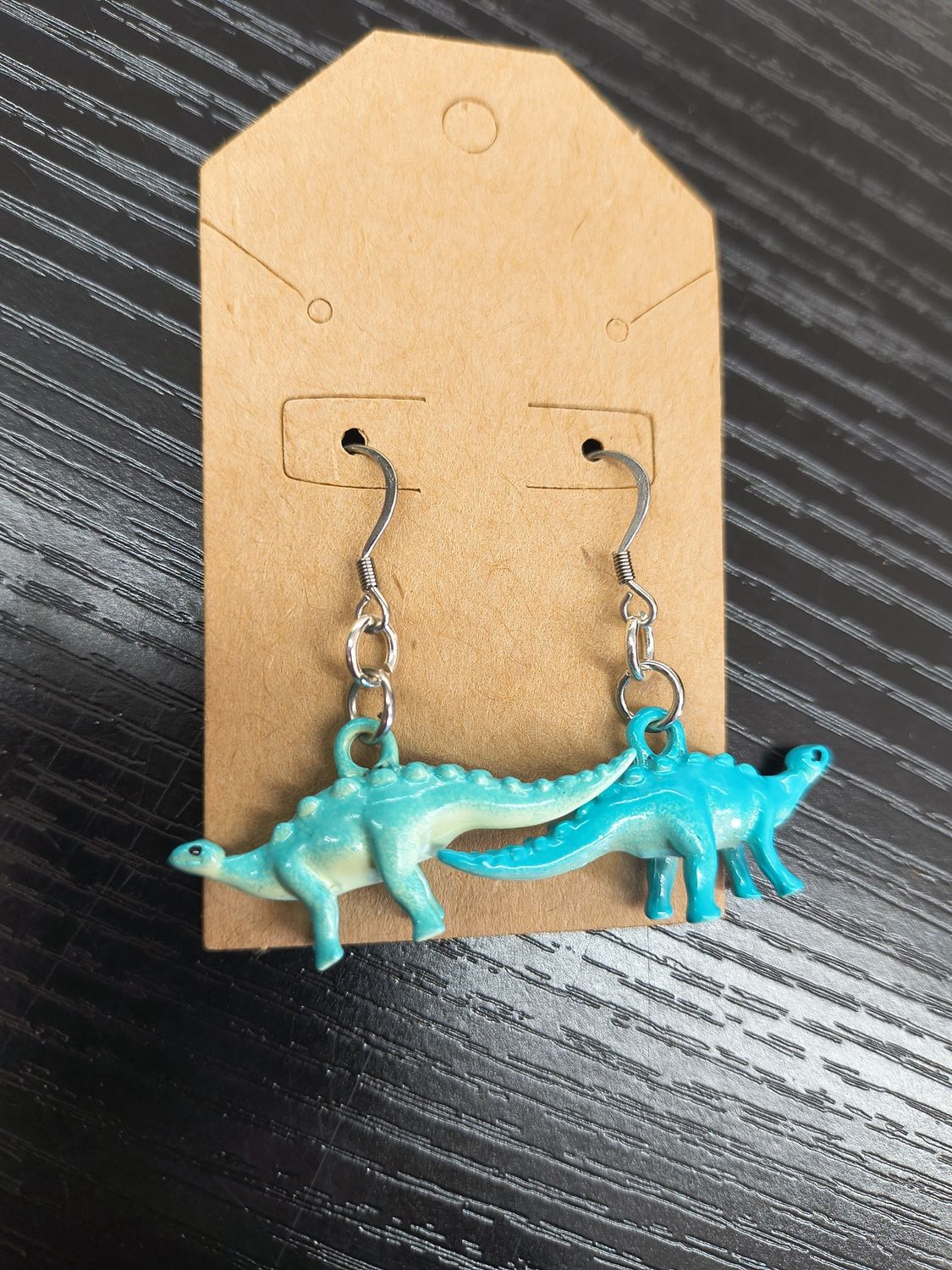 "Walk the Dinosaur" Blue heavy enamel Brontosaurus earrings