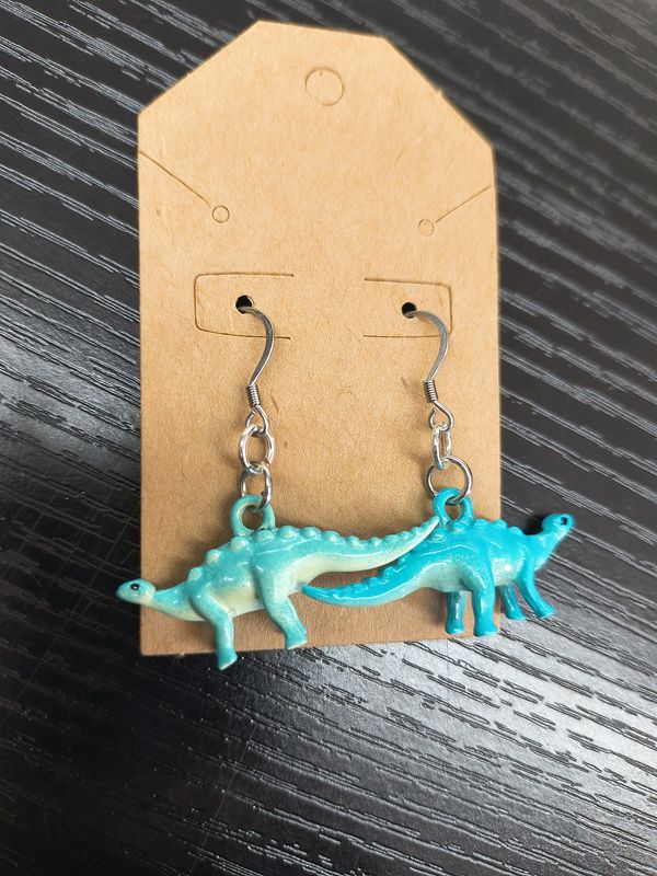 "Walk the Dinosaur" Blue heavy enamel Brontosaurus earrings