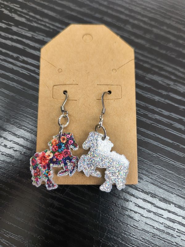 "Floral Pony Club" Holographic glitter horse handmade earrings