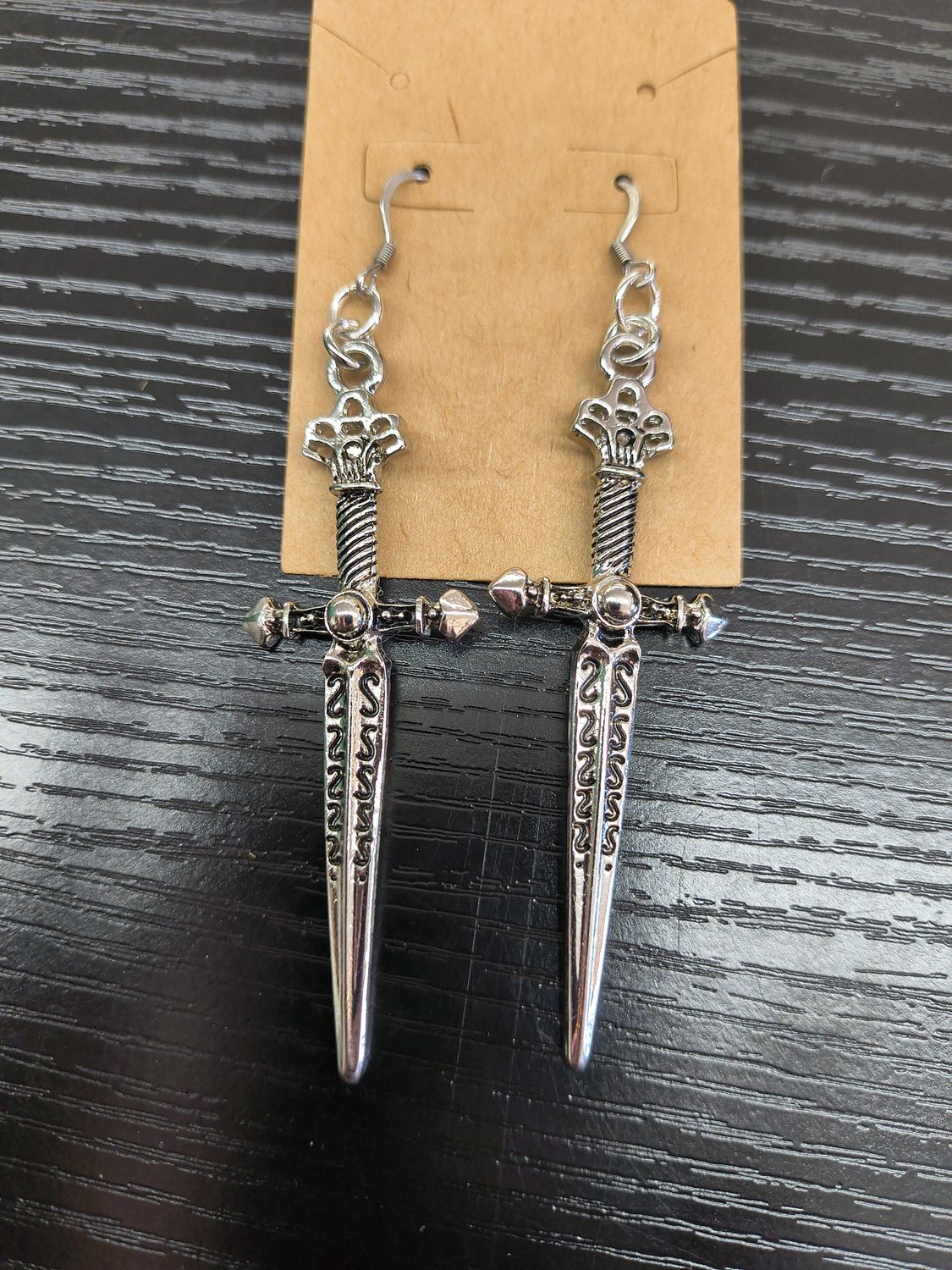 "Shooting Daggers" Silver handmade large metal sword earrings