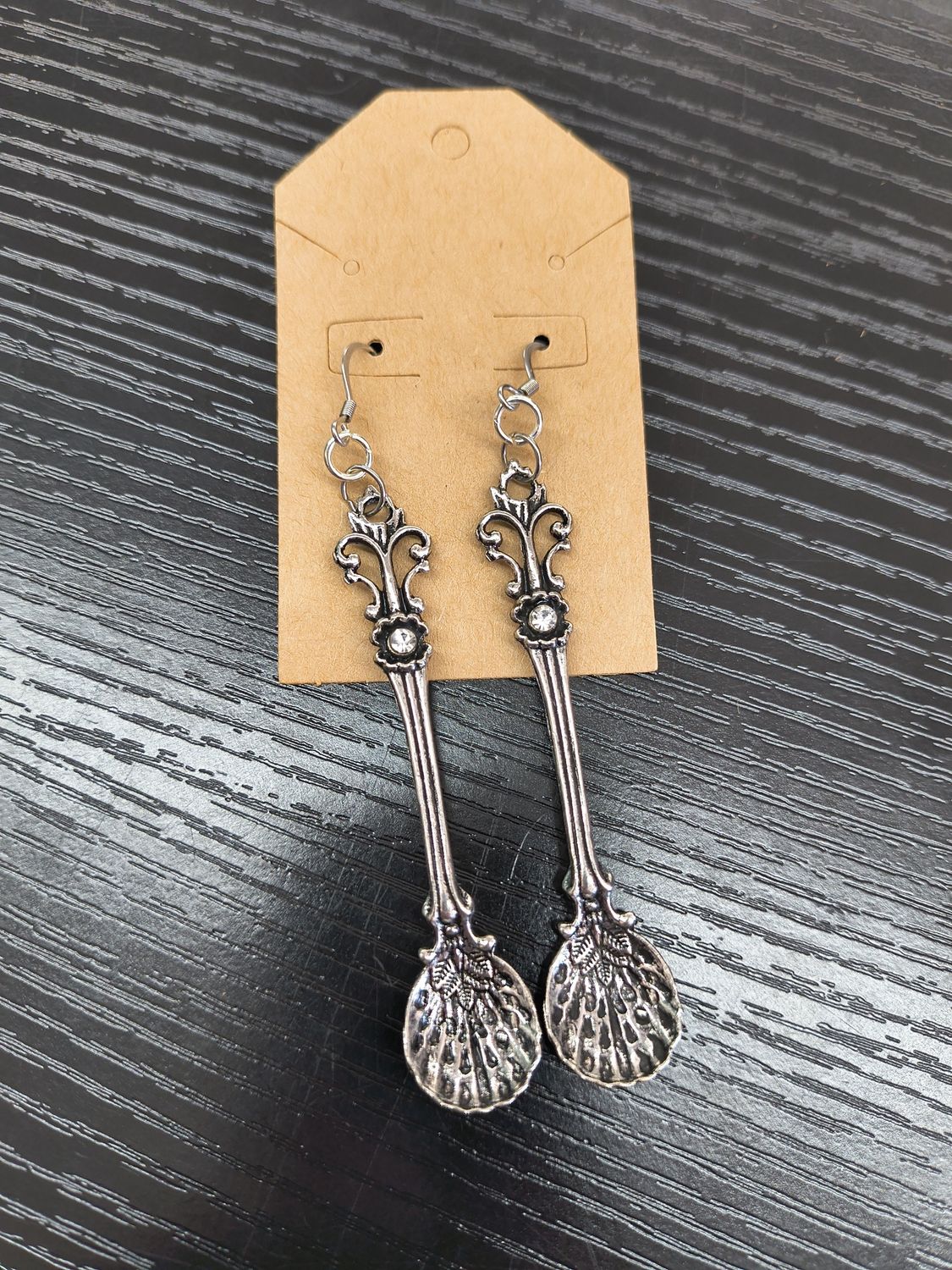 "Dinglehoppers" Metal long fancy spoon shell earrings